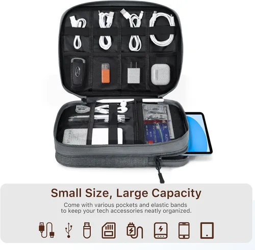 Miniatura 3 de Dadanism Funda organizadora de artículos electrónicos, organizador de cables de doble capa para cable, iPhone, iPad, cargadores, organizador