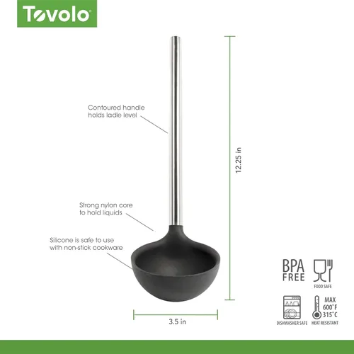 Miniatura 6 de Tovolo Cucharón de silicona con mango de acero inoxidable para cocinar conservas, servir sopa, ponche de sopa, salsa de guiso, cuchara grande