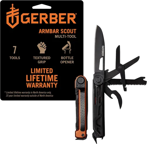Miniatura 11 de Gerber Gear Armbar Scout Multiherramienta 7 en 1 - Hoja de borde liso de 2.5 pulgadas, martillo, tijera, sierra, equipo EDC - Onyx