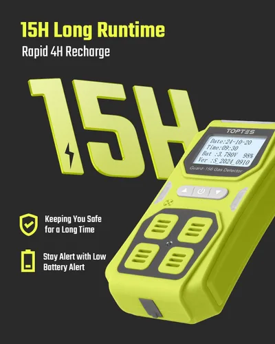 Miniatura 4 de Guard-156 - Detector de gas múltiple para H2S, CO, LEL y O2, modos de alarma triple (visual, vibración, sonido), respuesta rápida de 0.5s, diseño a