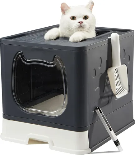 Caja de arena para gatos con tapa, plegable y cerrada, con entrada superior, para gatos en crecimiento, tipo cajón para gatitos, inodoro con puerta