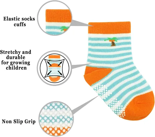 Miniatura 7 de Calcetines SkiBeaut para niño 12 pares de calcetines antideslizantes para niño calcetines de algodón con adherencia para niños de 1-3 3-5 5-7 años