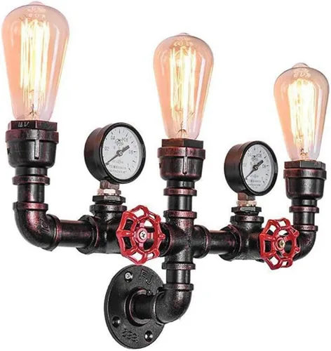 Miniatura 7 de MQ Lámpara de pared de tubería de agua, accesorios Steampunk, 2 luces, montaje en pared, enchufe E26, lámpara de pared rústica vintage para baño