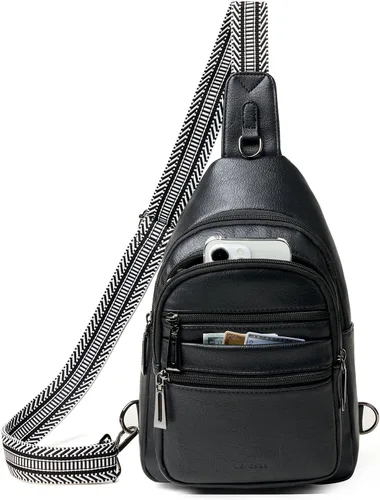 Miniatura 13 de Leresas - Bolsa de 7L para colgarse para mujeres y hombres, 4 bolsillos con cremallera, bolsas de moda estilo bandolera, riñonera, bolso de cuero