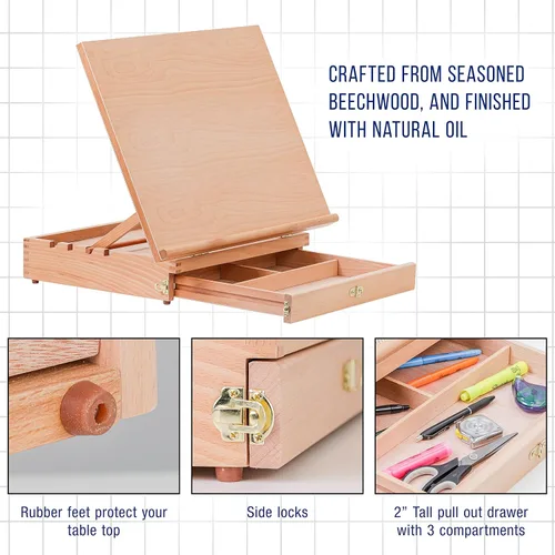 Miniatura 5 de U.S. Art Supply Tablero de dibujo de madera grande de 20-1/2" x 16", caballete de mesa ajustable para pintar y dibujar - Tablero de dibujo con 5