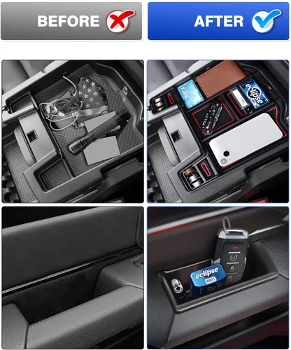 Miniatura 5 de Karltys Organizador de consola central Ram 1500 para Dodge Ram 1500 2019-2025 2026, bandeja organizadora lateral de puerta y caja de almacenamiento