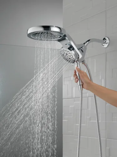 Miniatura 2 de Delta Faucet HydroRain 5-Spray H2Okinetic Cabezal de ducha dual con rociador de mano, cabezal de ducha cromado con manguera, cabezales de ducha