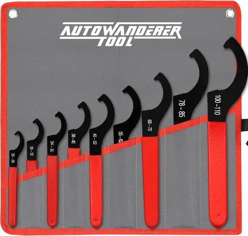 Miniatura 2 de 9 piezas de juego de llaves de amortiguador enrollable, llave de choque ajustable universal de acero al carbono para la mayoría de ajustes de choque