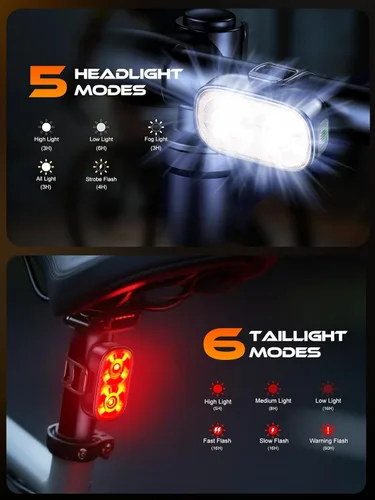 Miniatura 3 de ISEYOU Bike Lights, Ultra-Slim USB-C Rechargeable Bike Lights Front and Back, 5+6 Lighting Modes & IP65 Waterproof, Super Bright Bicycle Light Set