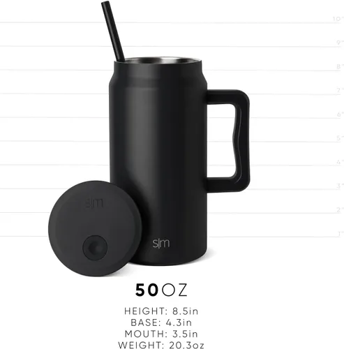 Miniatura 6 de Simple Modern - Vaso de 1,5 l con asa y tapa con pajita, botella de agua grande de acero inoxidable reutilizable con aislamiento, regalos para Rocío