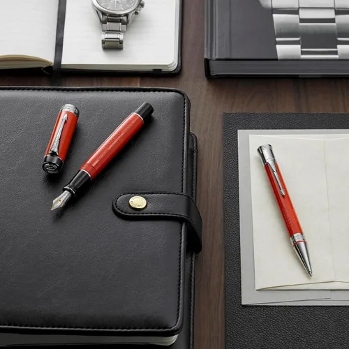 Miniatura 5 de Pluma estilográfica Parker Prestige, cincelada, de rutenio, fina (1931333), Rojo (Classic Big Red Vintage)