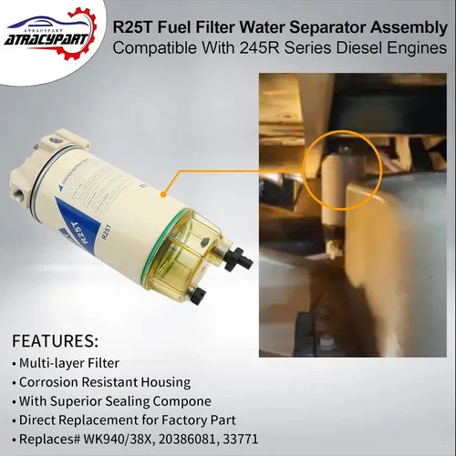 Miniatura 2 de Conjunto separador de agua con filtro de combustible R25T │Compatible con motores diesel de la serie 245R de 10 micrones con accesorios │Reemplaza#