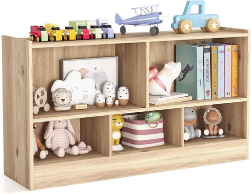 Miniatura 16 de KOTEK Organizador de almacenamiento de juguetes, estantería infantil de 8 cubos, estantería de madera de 4 niveles, estante abierto para guardería