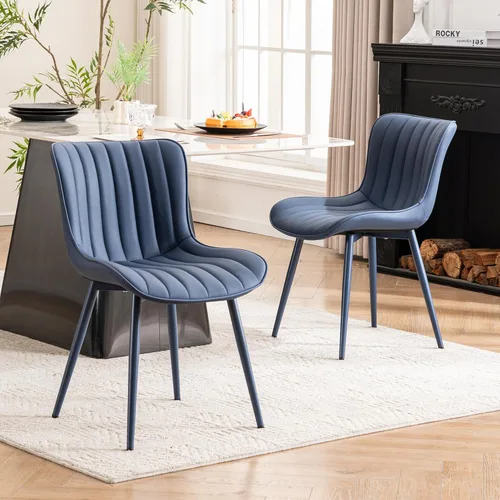 Miniatura 11 de YOUNUOKE Juego de 2 sillas de comedor negras, con tapizado de piel sintética para cocina y comedor con respaldo, silla de acento minimalista de Negro