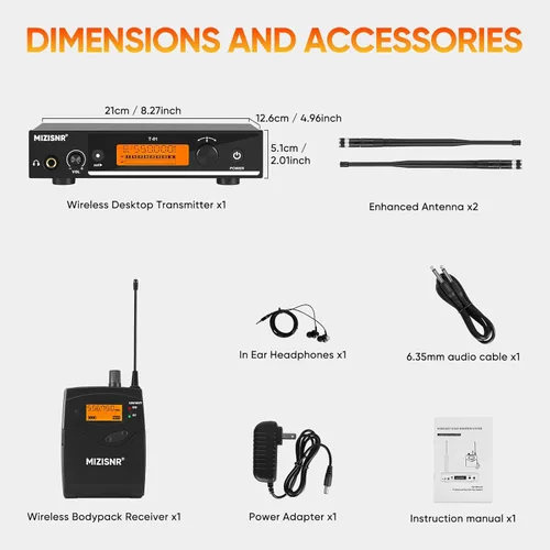 Miniatura 9 de Sistema de monitor inalámbrico en el oído, sistema IEM mono UHF Pro con transmisor de metal, 1 receptor de cuerpo con auriculares de monitor, 100