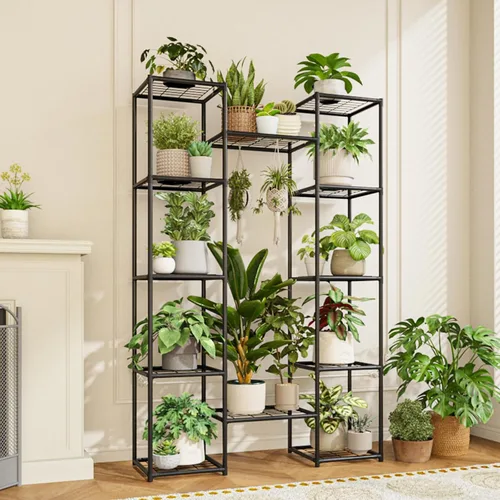 Miniatura 4 de GENTINGBRO - Soporte de metal para plantas al aire libre de 62.2 pulgadas de alto, estante para plantas, 12 macetas, interior, sala de estar
