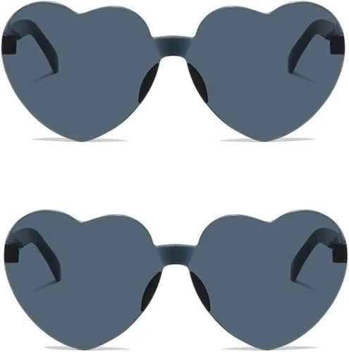 ALVOGIMOR Paquete de 2 lentes de sol en forma de corazón, gafas de sol coloridas sin montura transparentes, gafas de corazón de color caramelo