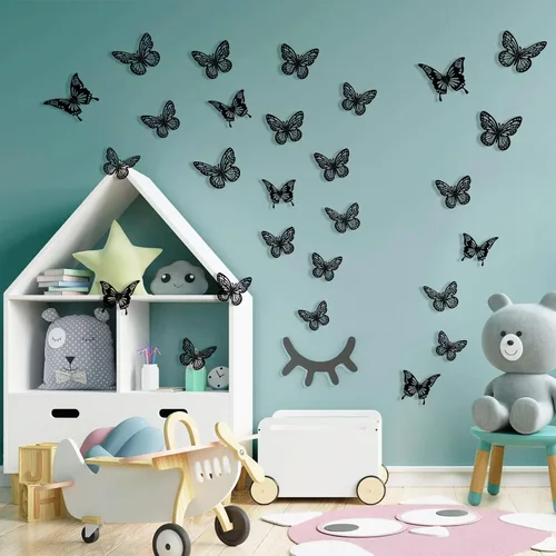Miniatura 4 de Decoraciones de Mariposas Negras de Halloween para Pared, 48 Piezas 2 Estilos 3 Tamaños Pegatinas de Mariposas para Decoración Superior de Pasteles