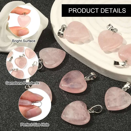 Miniatura 4 de DanLingJewelry 1 dije de corazón de cuarzo rosa natural con piedras preciosas y corazón de cristal curativo para mujeres y niñas