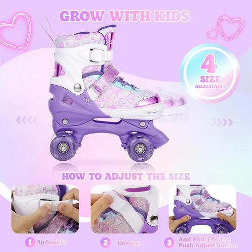 Miniatura 3 de TOMSHOO Patines de ruedas para niños y niñas de 3 a 5, 5 a 8, 6 a 12, 4 tamaños, patines ajustables con ruedas iluminadas, para regalo de cumpleaños
