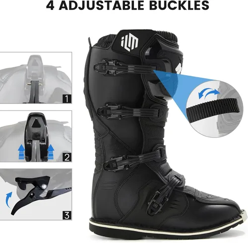 Miniatura 6 de ILM Botas de motocicleta impermeables ATV Motorcross Dirt Blike para hombres, modelo MX3 negro (black-adult)