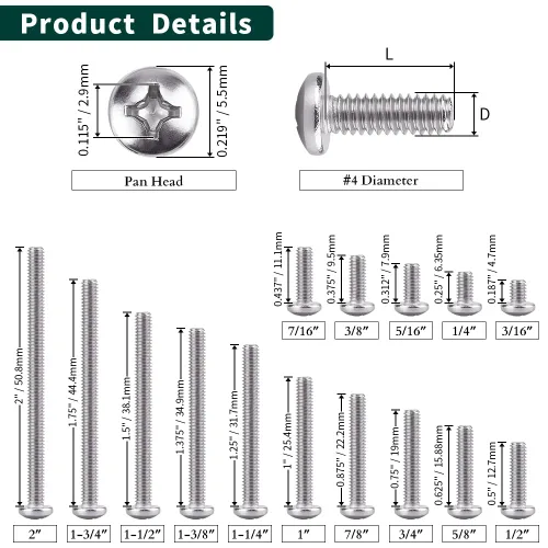 Miniatura 4 de Tornillo de máquina de cabeza cilíndrica #4-40 x 1/4", Phillips Drive, acero inoxidable 304 18-8, acabado brillante, rosca completamente mecanizada
