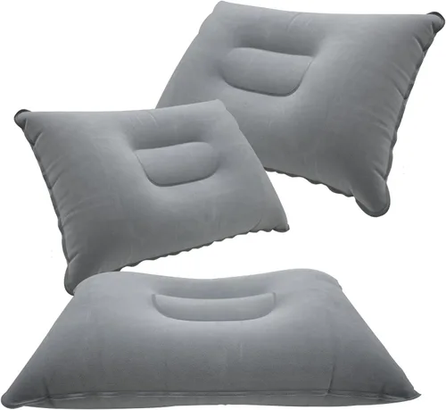 3 almohadas inflables ultraligeras grises pequeñas cuadradas de tela flocada para senderismo, camping, viajes, siestas, playa, reposo de escritorio,