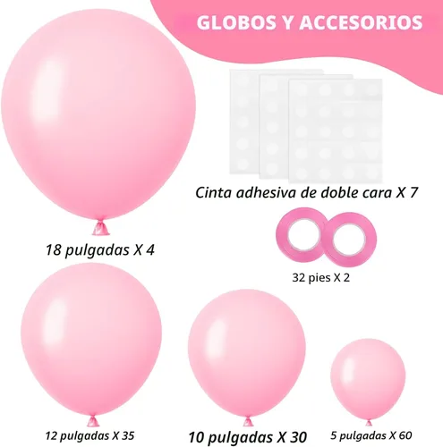 Miniatura 2 de Rubfac Globos rosa pastel, 129 unidades, diferentes tamaños, 18, 12, 10 y 5 pulgadas para arco de guirnalda, decoración de cumpleaños, baby shower