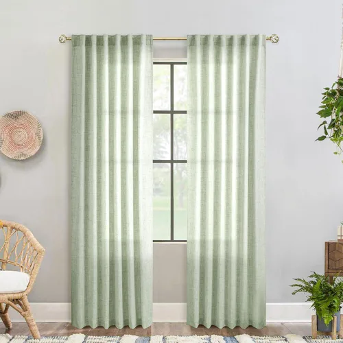 Miniatura 68 de Cortinas de lino 92 pulgadas de largo, juego de 2 paneles con bolsillo para barra, lengüeta trasera, cortinas transparentes para ventanas