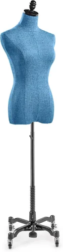 Miniatura 2 de Female Display Dress Form Mannequin in Natural Canvas on Metal Rolling Base by TSC (Blue Tweed / Black Metal, Medium)