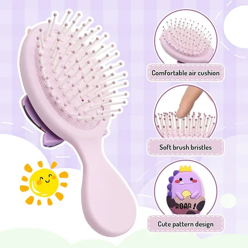 Miniatura 3 de Cepillo desenredante para niños pequeños, mini cepillo de masaje para niños con cojín de aire, para cabello fino de niños y niñas, color morado 4.