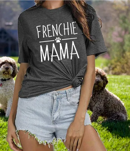 Miniatura 2 de Frenchie Mamá Camisa Perro Mamá Divertido Gráfico Tees Mujeres Letra Impresión Casual Manga Corta Camiseta Tees Tops