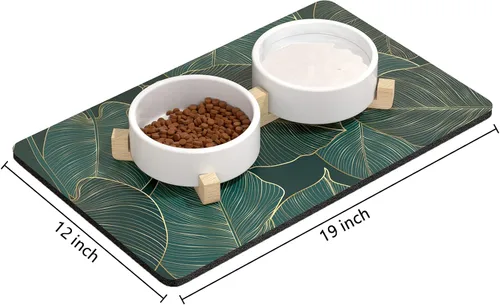 Miniatura 2 de Rnivvi Tapete de comida para perros, 12" x 19" tapete absorbente con diseño de flores para tazones de perros y gatos para comida y agua, bonita
