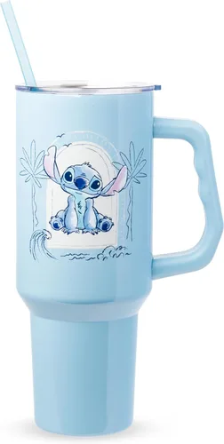 Miniatura 29 de Silver Buffalo Disney Lilo and Stitch Aloha - Vaso de acero inoxidable de doble pared con asa y pajilla, se adapta al portavasos estándar, 40 onzas