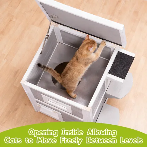Miniatura 5 de Casa para gatos al aire libre de 2 pisos con puerta de escape, refugio para gatos feral, resistente a la intemperie para exteriores, techo