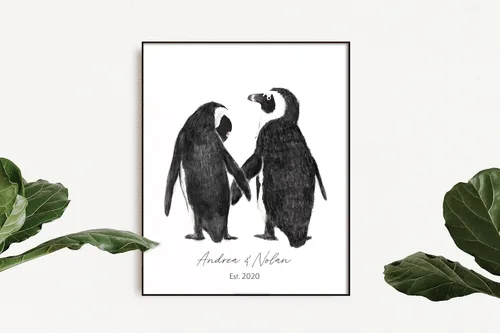 Miniatura 13 de Triple Studio Regalo de boda personalizado, impresión artística de pájaro con nombre y fecha personalizados, celebración de aniversario para novio
