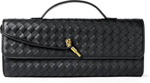 Miniatura 9 de Joryin Bolso tejido para mujer, bolso de mano de cuero tejido, bolso cruzado, bolso formal de noche, cuero vegano