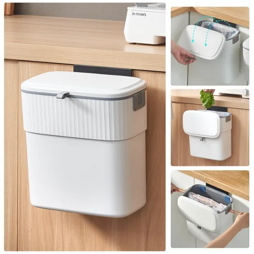 ELPHECO Basurero Colgante con Tapa de 2.5 Galones, Contenedor de Compost de Cocina para Debajo del Fregadero, Bote de Basura de Plástico Montado en