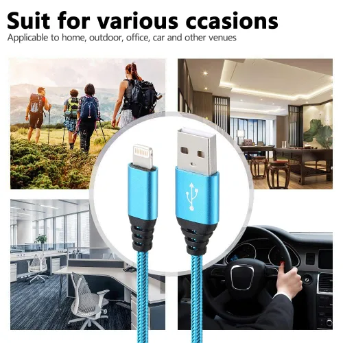 Miniatura 11 de Paquete de 5 cargadores para iPhone, 10 pies, con certificación MFi de Apple, cable Lightning de carga rápida, de nailon trenzado, USB-A a