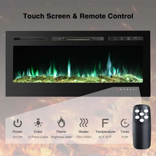 Miniatura 2 de Chimenea eléctrica de 50 pulgadas, chimenea silenciosa montada en la pared, chimenea LED para sala de estar, chimenea eléctrica empotrada, chimenea