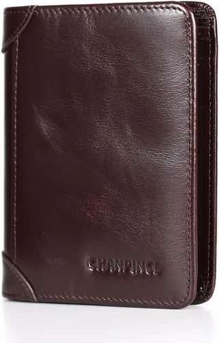 Miniatura 45 de Billetera de piel triple con bloqueo RFID para hombre con 2 ventanas de identificación, 2 compartimentos para efectivo, 6-8 ranuras para tarjetas