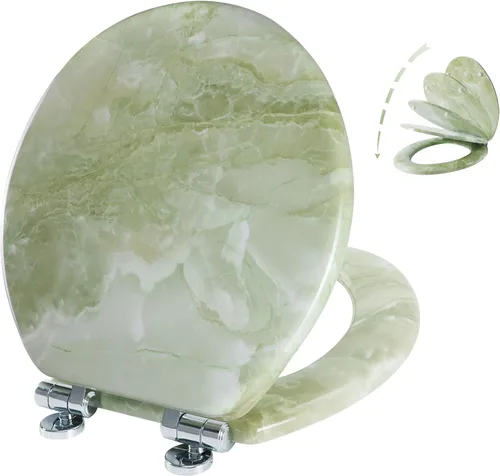 Miniatura 14 de Angel Shield - Asiento para inodoro de mármol con madera moldeada duradera con cierre silencioso, fácil de limpiar, bisagras de liberación rápida