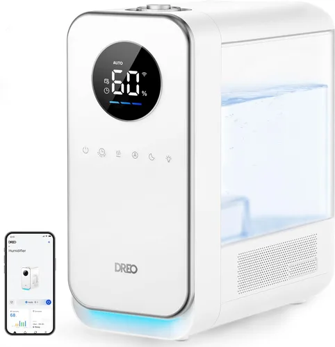 Dreo Humidificadores para recámara, humidificador inteligente de niebla fría silencioso de llenado superior para habitación grande del hogar, Blanco