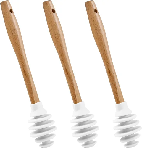 Miniatura 12 de Enenes Palitos de silicona para la miel, 3 cucharas de miel antigoteo con diseño en espiral con varilla agitadora, dispensador libre de BPA de grado