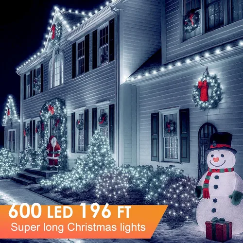 Miniatura 2 de Luces de Navidad 600 LED de 196 pies, IP67 impermeables, luces para árbol de Navidad con 8 modos, tira de luces para exteriores con temporizadores