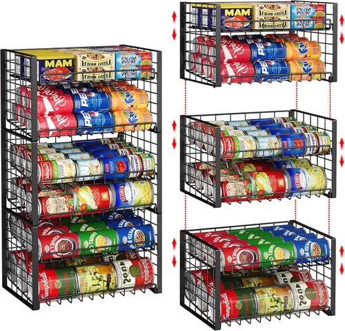 Miniatura 10 de Sbanmao - Paquete de 2 organizadores apilables para latas para despensa, estante ajustable para latas de almacenamiento de alimentos enlatados