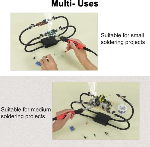 Miniatura 4 de Helping Hands - Herramienta de tercera mano para soldar con base de aluminio, 4 brazos de metal flexibles y clips de cocodrilo, herramienta