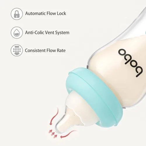 Miniatura 4 de YOHKOH Biberón de vidrio natural con pezón de flujo lento de nivel 1, biberones anticólicos para recién nacidos, botella de vidrio de cuello ancho