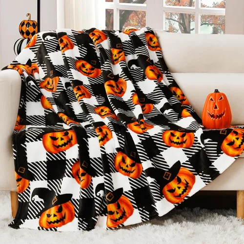Miniatura 2 de Touchat Manta de Halloween, manta de forro polar, manta a cuadros de búfalo para sofá, cama, suave, cálida, acogedora, manta de felpa a cuadros