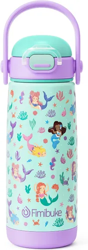 Miniatura 28 de Fimibuke Botella de agua aislada para niños con tapa con pajita y asa - 14 onzas, sin BPA, acero inoxidable 18/8, recipiente de metal, a prueba